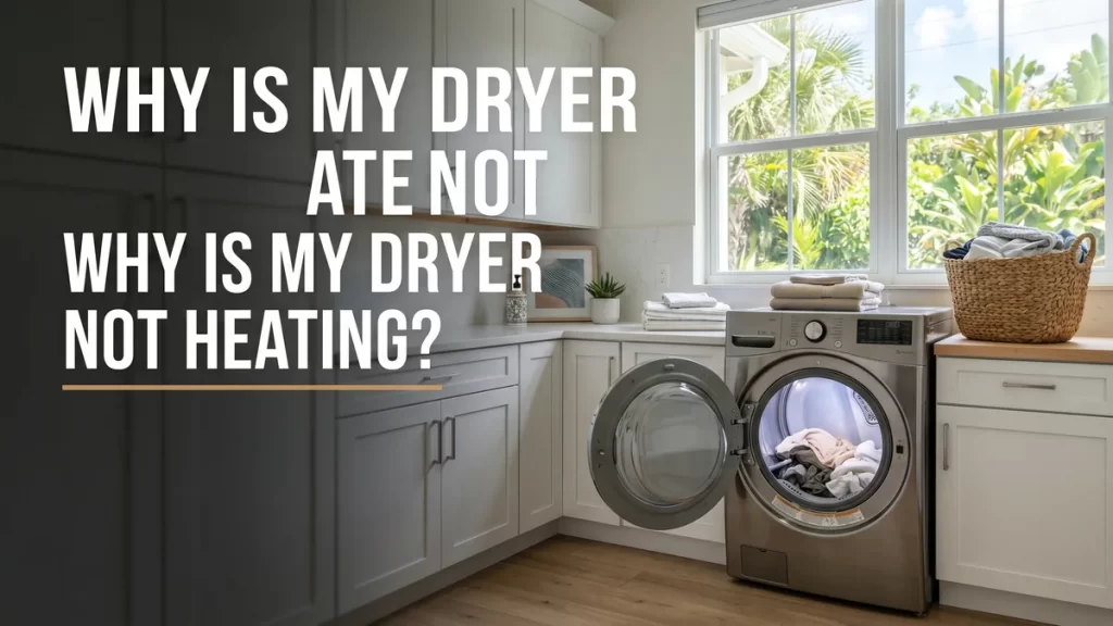 Why is my dryer not heating, an open clothes dryer in a bright Jacksonville home laundry room