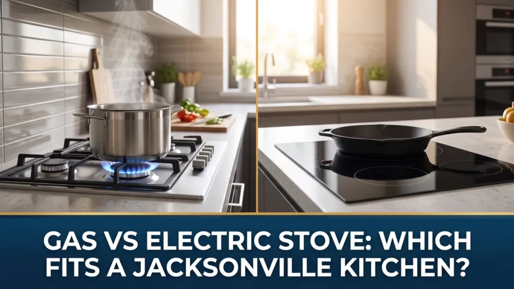 Gas cooktop beside an electric cooktop, illustrating gas vs electric stove for a kitchen